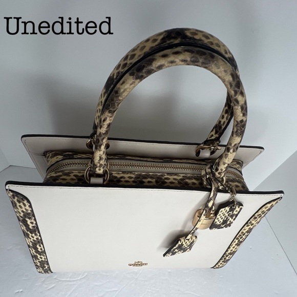 Coach Zoe Chalk Exotic Snakeskin Trim Top Handle Satchel Bag F68293 Zoe - Picture 13 of 15